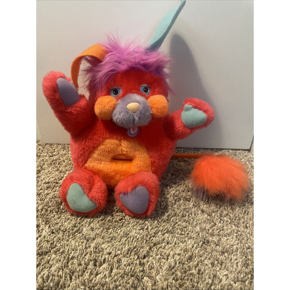 Vtg 1986 Popples Plucky Popple Coin Bank Plush Toy Stuffed Animal W Stopper 9”